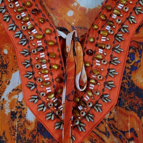 Lane Bryant Abstract Print Beaded Tunic Blouse Orange Size 14/16 - Picture 4 of 9